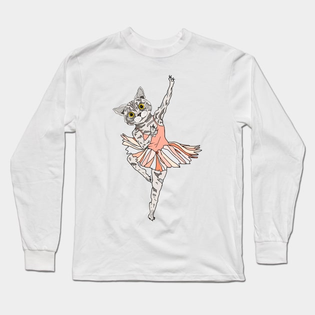 Cat Ballerina Tutu Long Sleeve T-Shirt by notsniwart